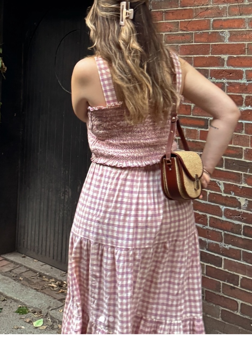 👒Sezane Elota Top and Sakura Skirt Set Pink Gingham Smocked Top and skirt - Picture 14 of 16